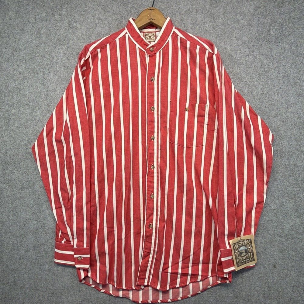 Western Frontier Shirt Mens Small Button Up Band Collar Western Frontier